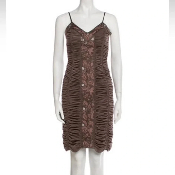 Sue Wong Nocturne slip dress brown ruched embellished Size 4 - Picture 1 of 9